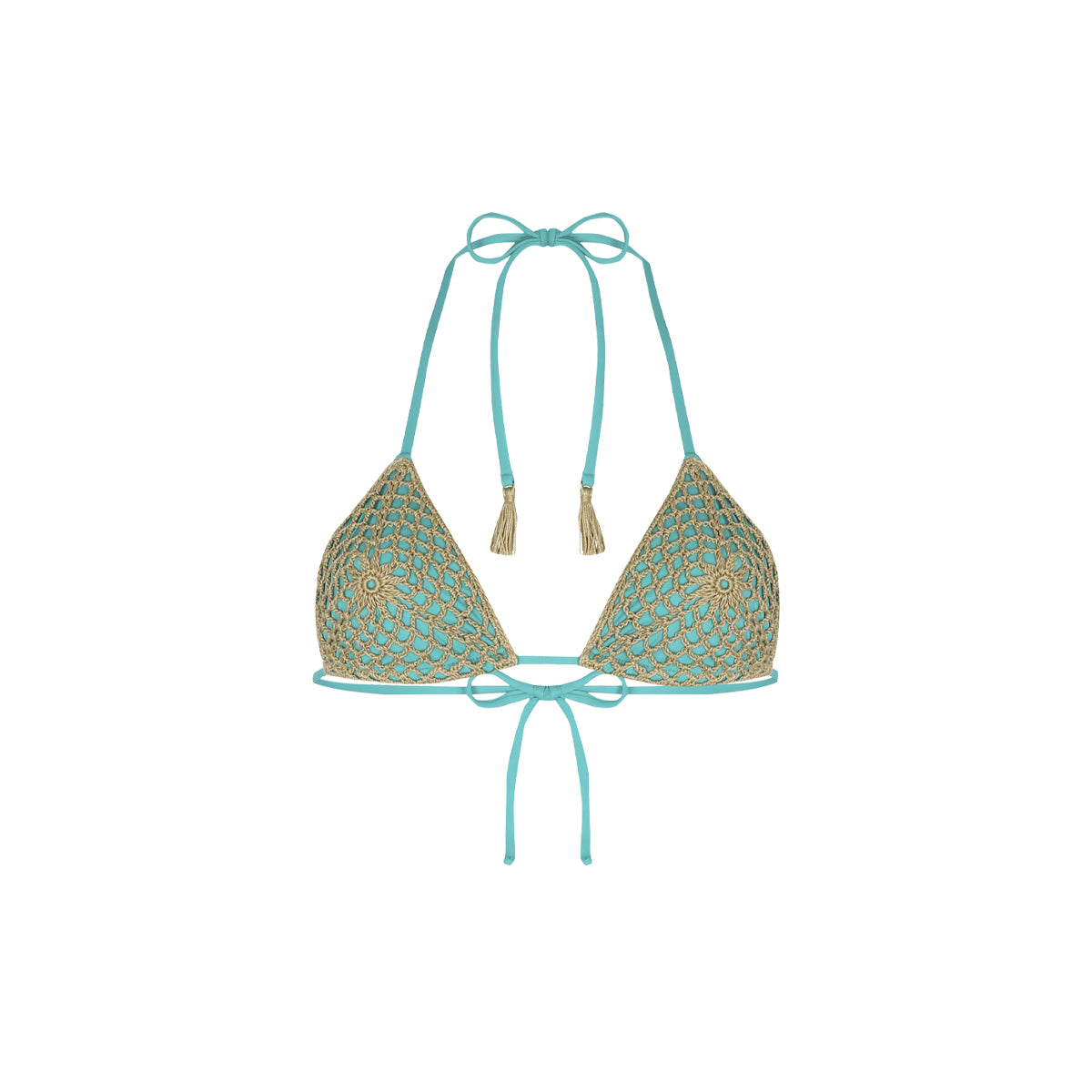 Rio Bra Turquoise Crochet Beige